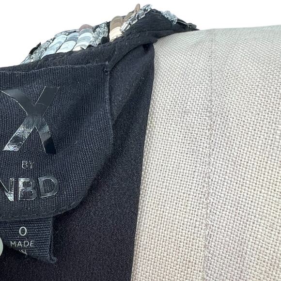 X by NBD Gloria Dress Sequin Mini Bodycon Long‎ Sleeve Silver Black Size 0 - Picture 10 of 12